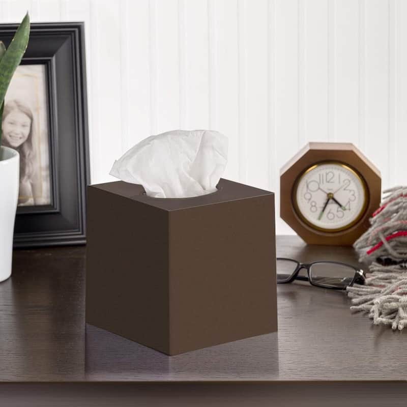DWËLLZA HOME Bronze Tissue Box Cover Square - Plastic Facial Tissue Box Holder Set of 2 - Bronze