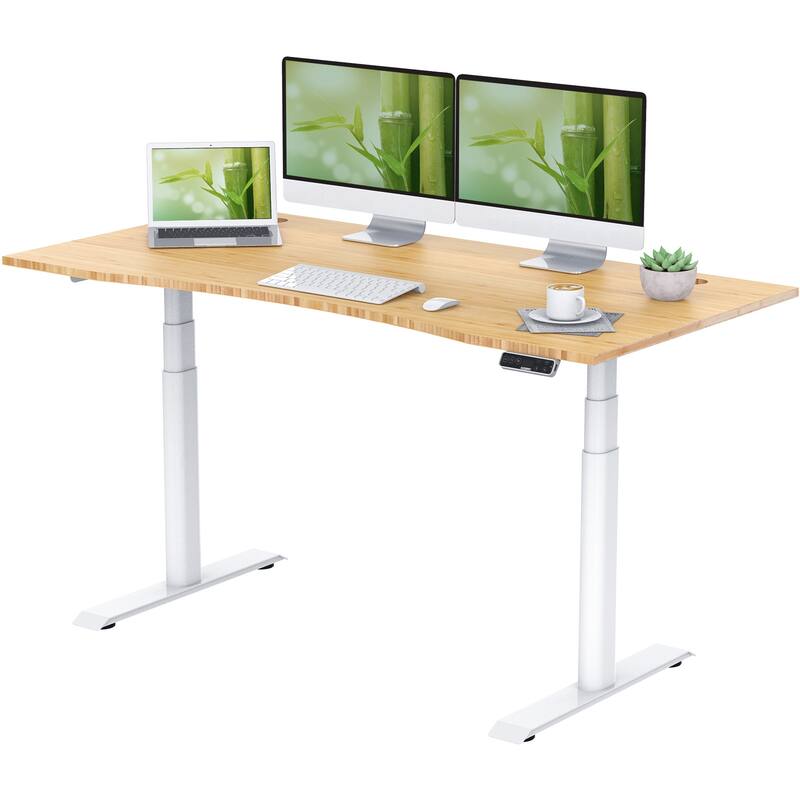 FLEXISPOT Electric Height Adjustable Standing Desk 3-Stage Dual Motor With Curved Bamboo Desktop
