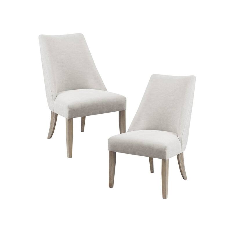 High Back Upholstered Dining Chair Set of 2 with Farmhouse Solid Legs - Ivory