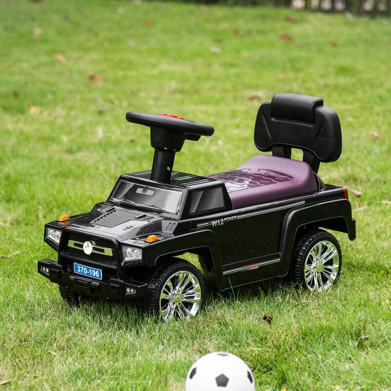 Kids Ride-On Push Car with Anti-Dumping System, Music, and Working Headlights - Black