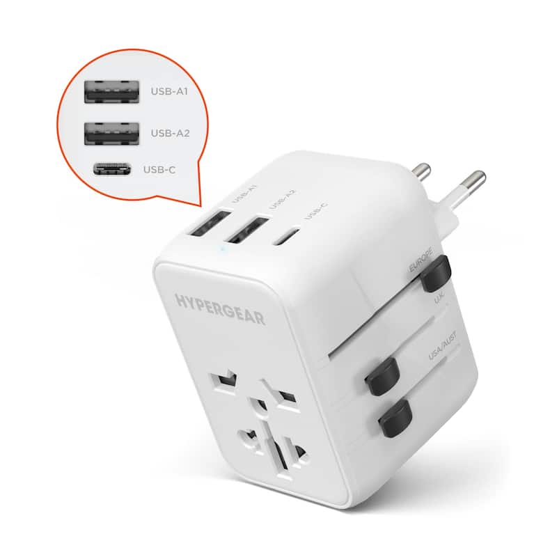 HyperGear WorldCharge Universal Travel Adapter with USB-C - White