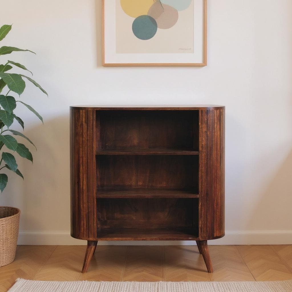 HomeRoots 39" Chestnut Solid Wood Three Tier Bookcase