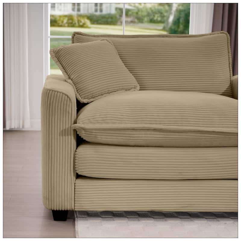 Corduroy Accent Chair Deep Seat Sofa With One Pillow for Living Room