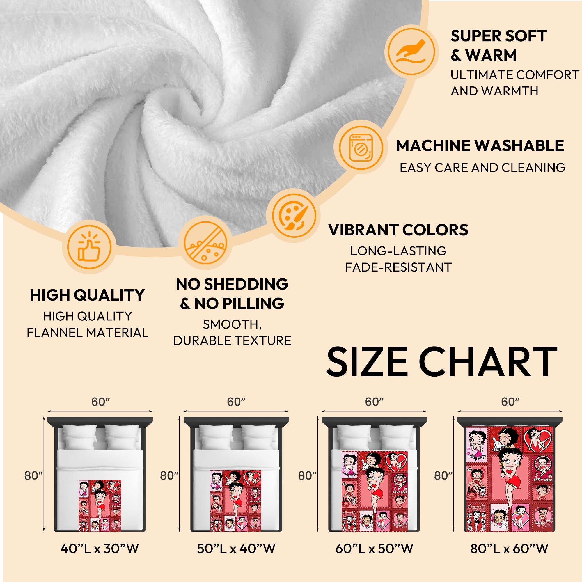 Betty Boop Super Soft Fleece Plush Throw Blanket for Couch - Picture 50 of 374