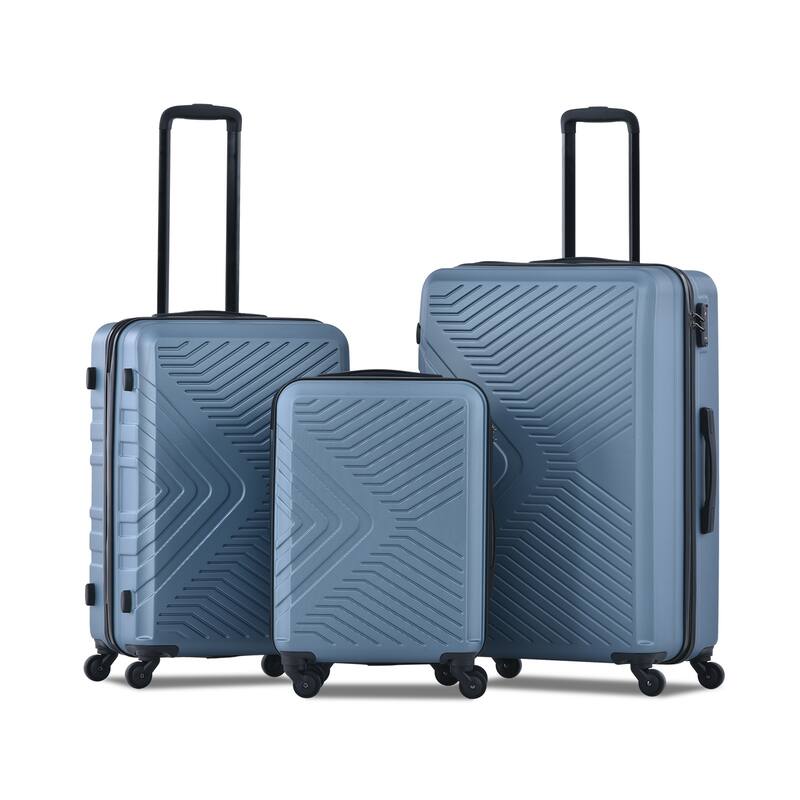 3 Piece Luggage Sets 20"/24"/28" Lightweight Hardshell Suitcase With 2 Hooks, Spinner Wheels, TSA Lock For Travel - Blue