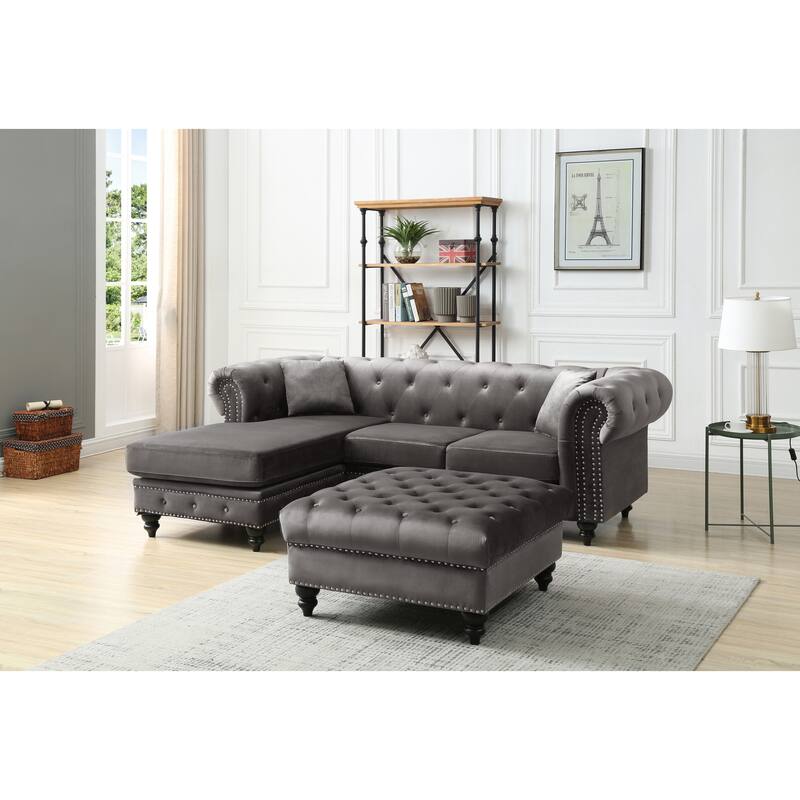 Sofa Chaise, Dark Gray, Velvet, 98x37x31 inches, 169 pounds