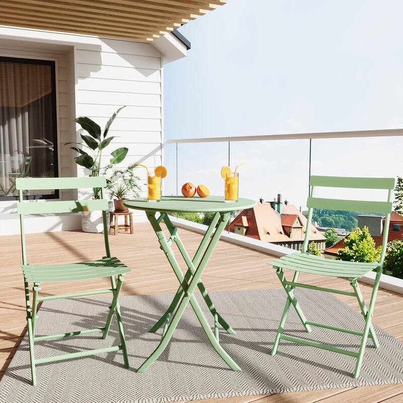 3 Pieces Patio Foldable Round Table and 2 Chairs