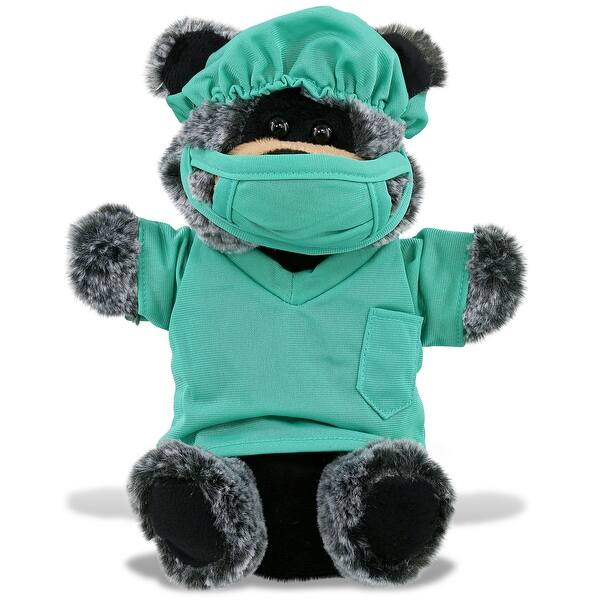 Dirct Line Puppet DolliBu Black Bear Doctor Plush Hand Puppet with Scrub Uniform and Cap ...