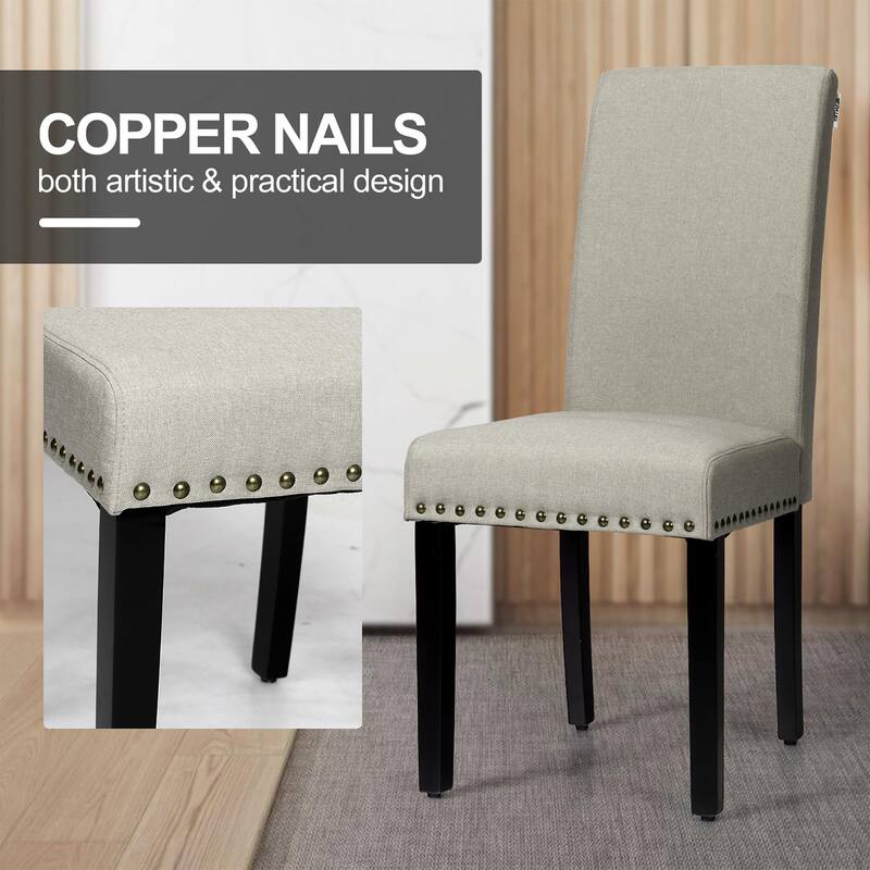 Costway Set of 2 Fabric Dining Chairs Upholstered with Nailhead Trim - See Description