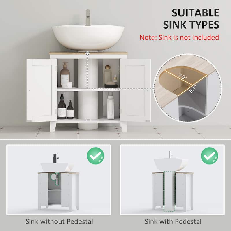 Kleankin Under-Sink Bathroom Sink Cabinet, Storage Unit with U-Shape and Adjustable Internal Shelf, White - 23.5"x11.75"x23.5"