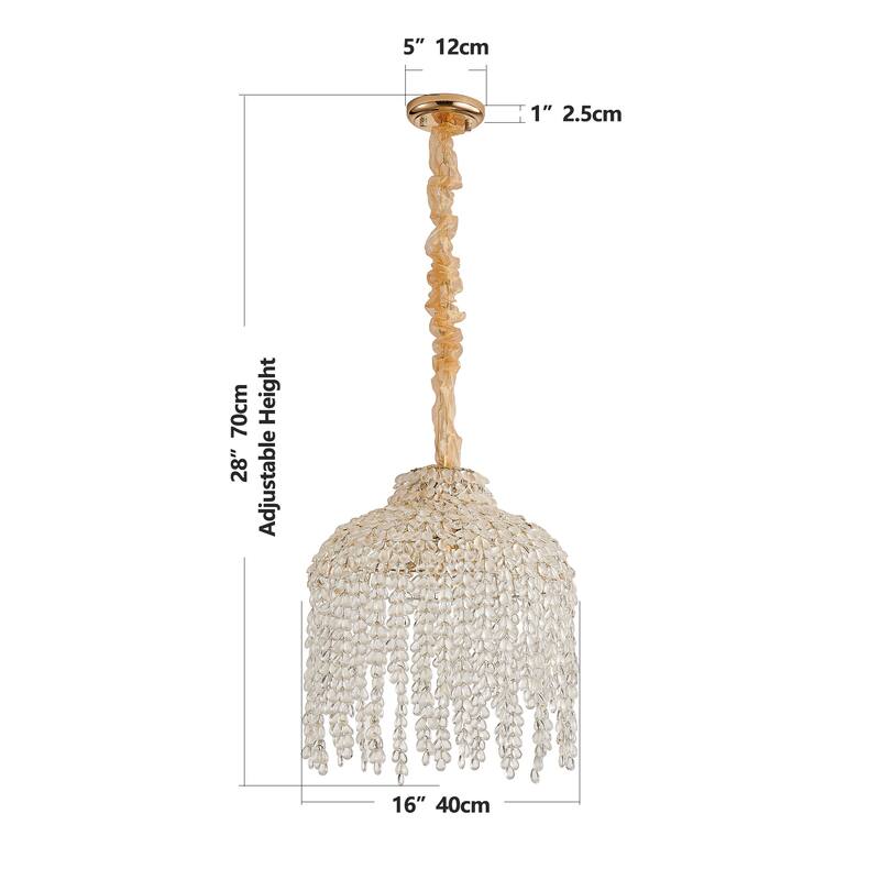 16 Inch 5-Light Crystal Pendant Light Chandelier-Elegant Waterfall Design with Grape-Shaped Crystal