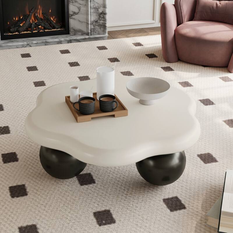 35" Cloud Shaped Modern Minimalist Coffee Table with Spherical Legs