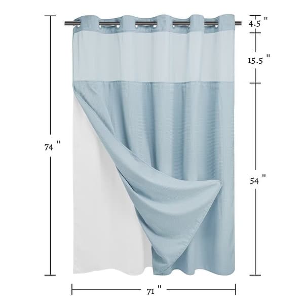 dimension image slide 0 of 18, No Hook Waffle Weave Shower Curtain with Snap-in Liner