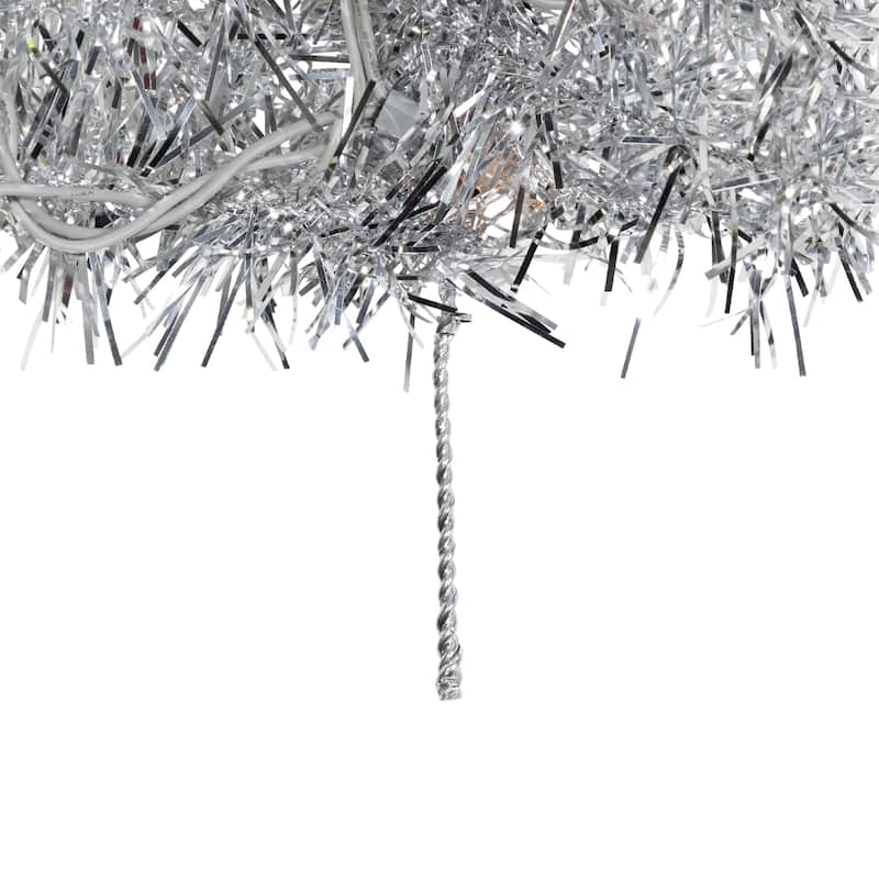Pre-Lit Artificial Tinsel Christmas Garland - 9' x 8" - Silver - Clear Lights