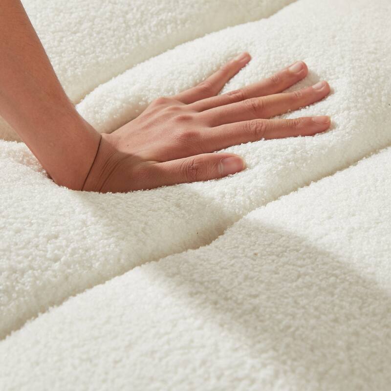 GDFStudio - 6-Seater Wooden Frame Teddy Fabric 81" Combo Sofa with 6 Pillows