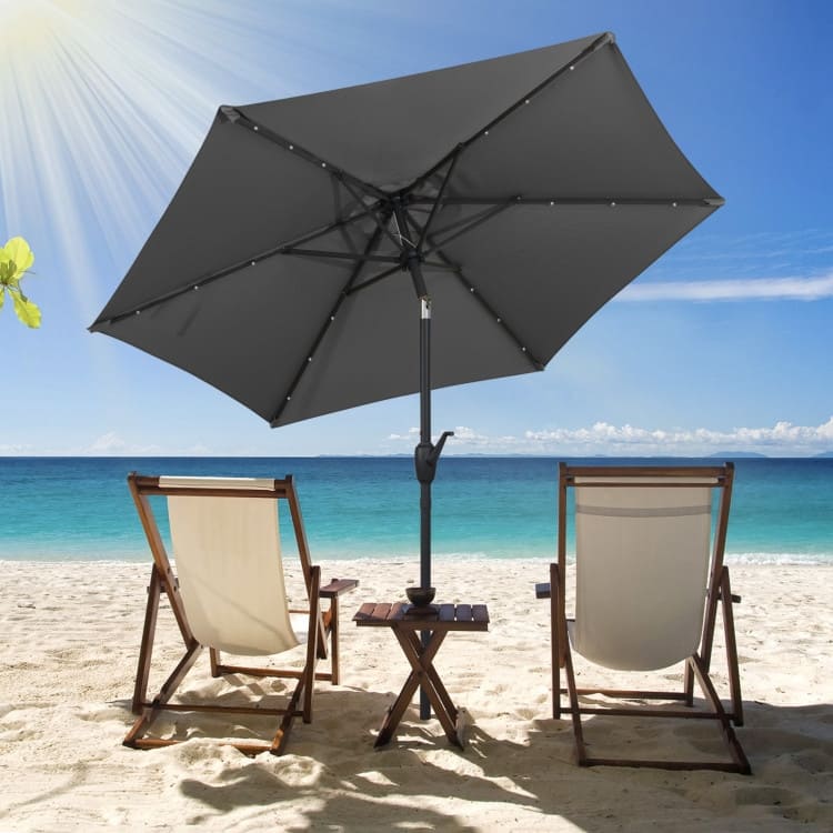 Polyester LED Patio Umbrella with Tilt and Crank Handle