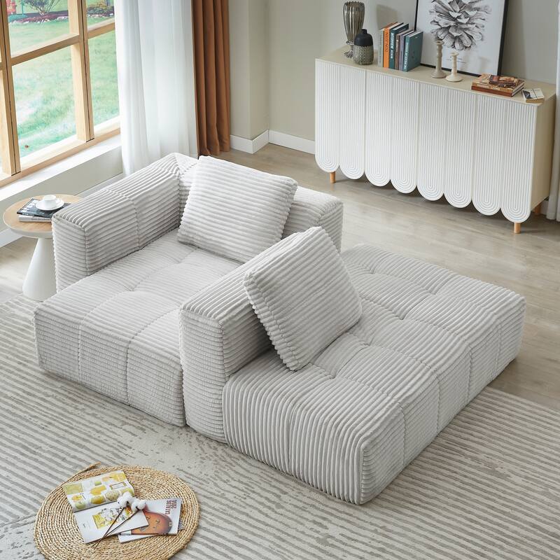 Modular Compressed Couch, Corduroy L-shaped Sectional Sofa with Chaise