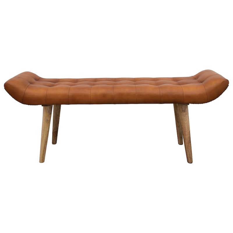 Wood and Goat Leather Bench - Brown