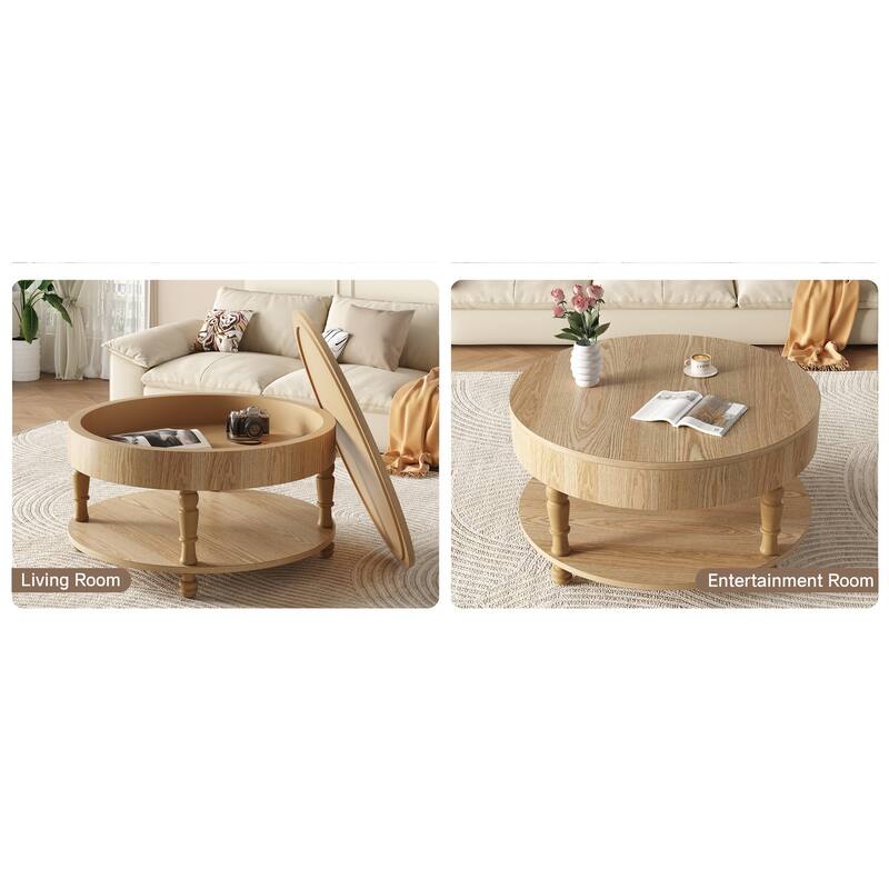Coffee Table with Dual Storage for Living Room, 31.5" Modern Round Coffee Table, with Storage and Hidden Compartment