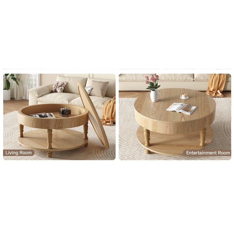 GDF Studio - Modern Solid Wood Storage Coffee Table with Hidden Compartment
