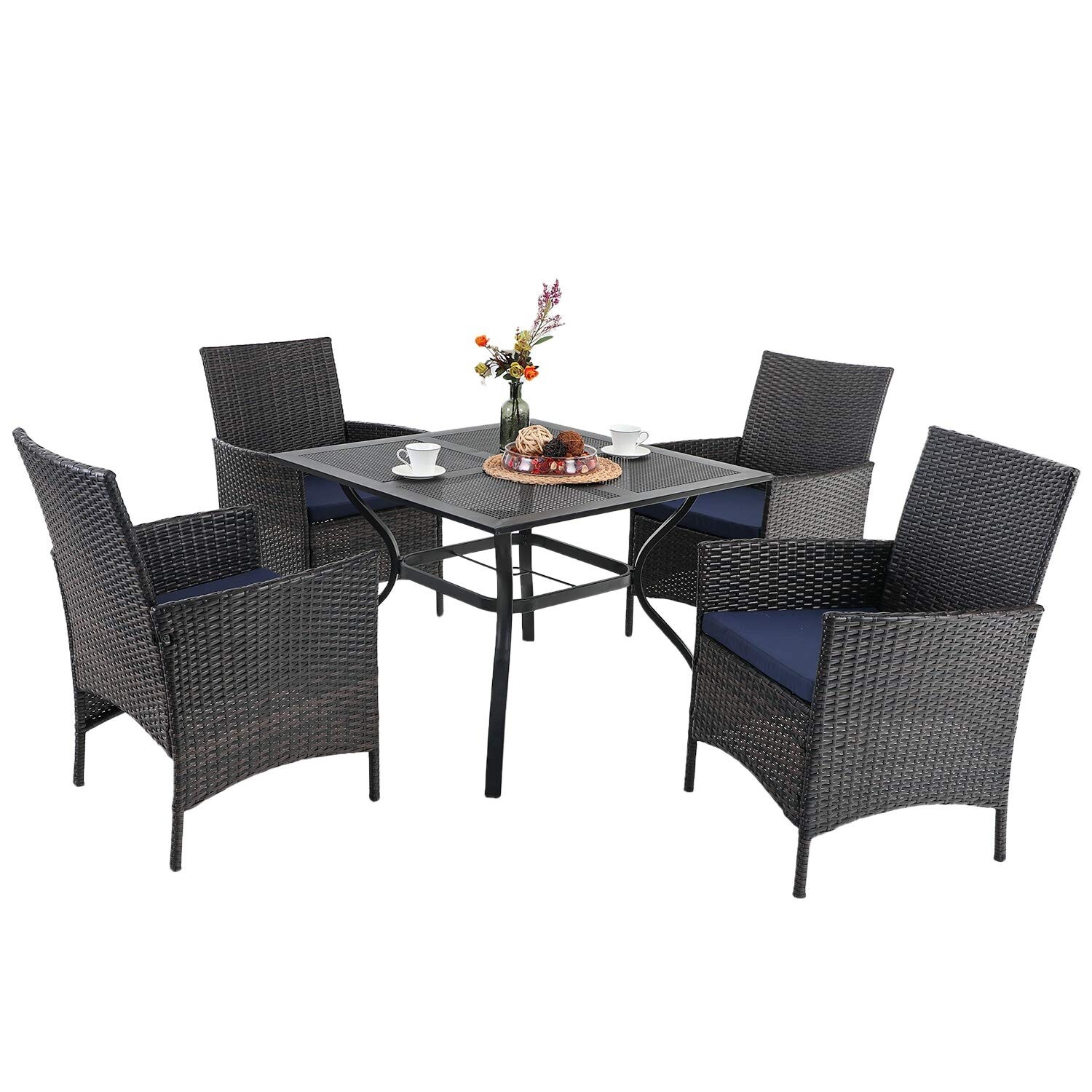 Phi Villa Square Outdoor Patio Dining Table With Umbrella Hole Metal Steel Black 37 Inch X 37 Inch Tables Patio Lawn Garden Femsa Com
