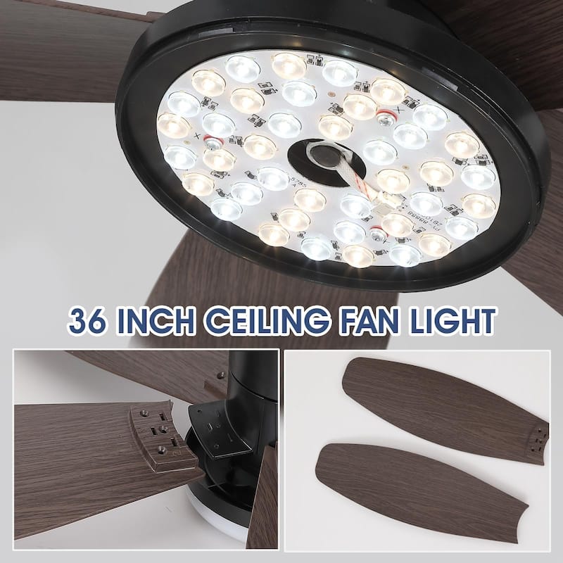 36 Low Profile Ceiling Fan with ABS Blades 3 Color LED Flush Mount for Bedroom Living Room APP and Remote Control - N/A
