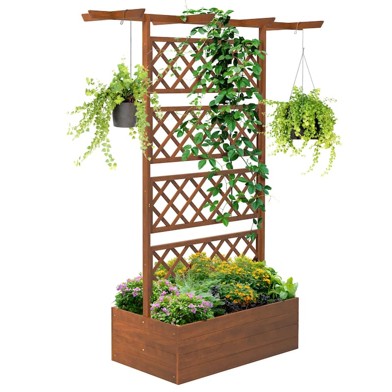 Countryside Style Garden Bed with Trellis Privacy Screen, for Climbing Plants Vines Vegetables, Flowers - 8' x 10' - Orange
