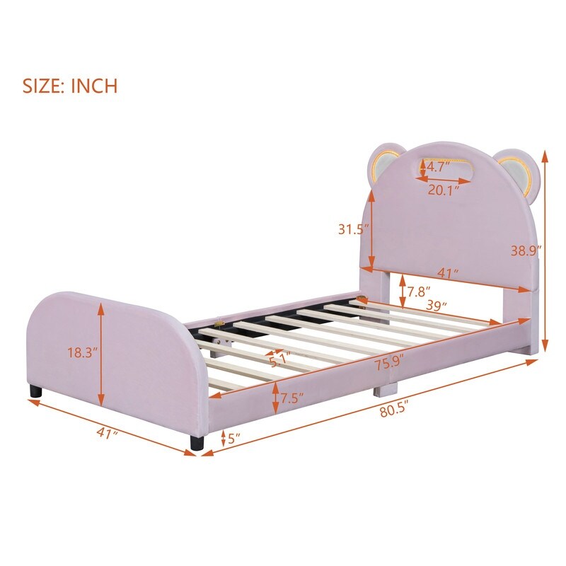 価格は安く Bear-Shaped Upholstered Platform Bed with Embedded Light ブラインド