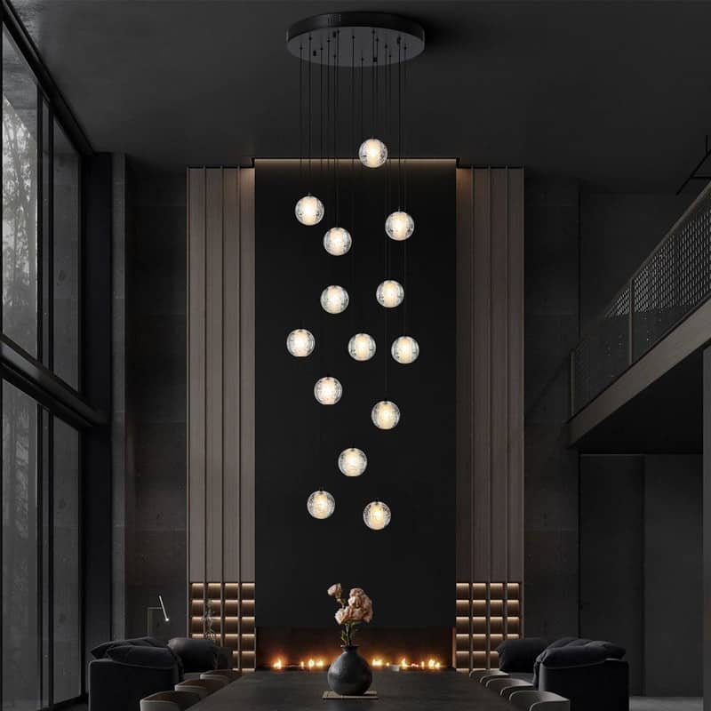 KAYLA 14-Lights Black Staircase Chandelier, Modern Pendant Light Fixture for Entryway, Living Room, Dinning Room, Foyer