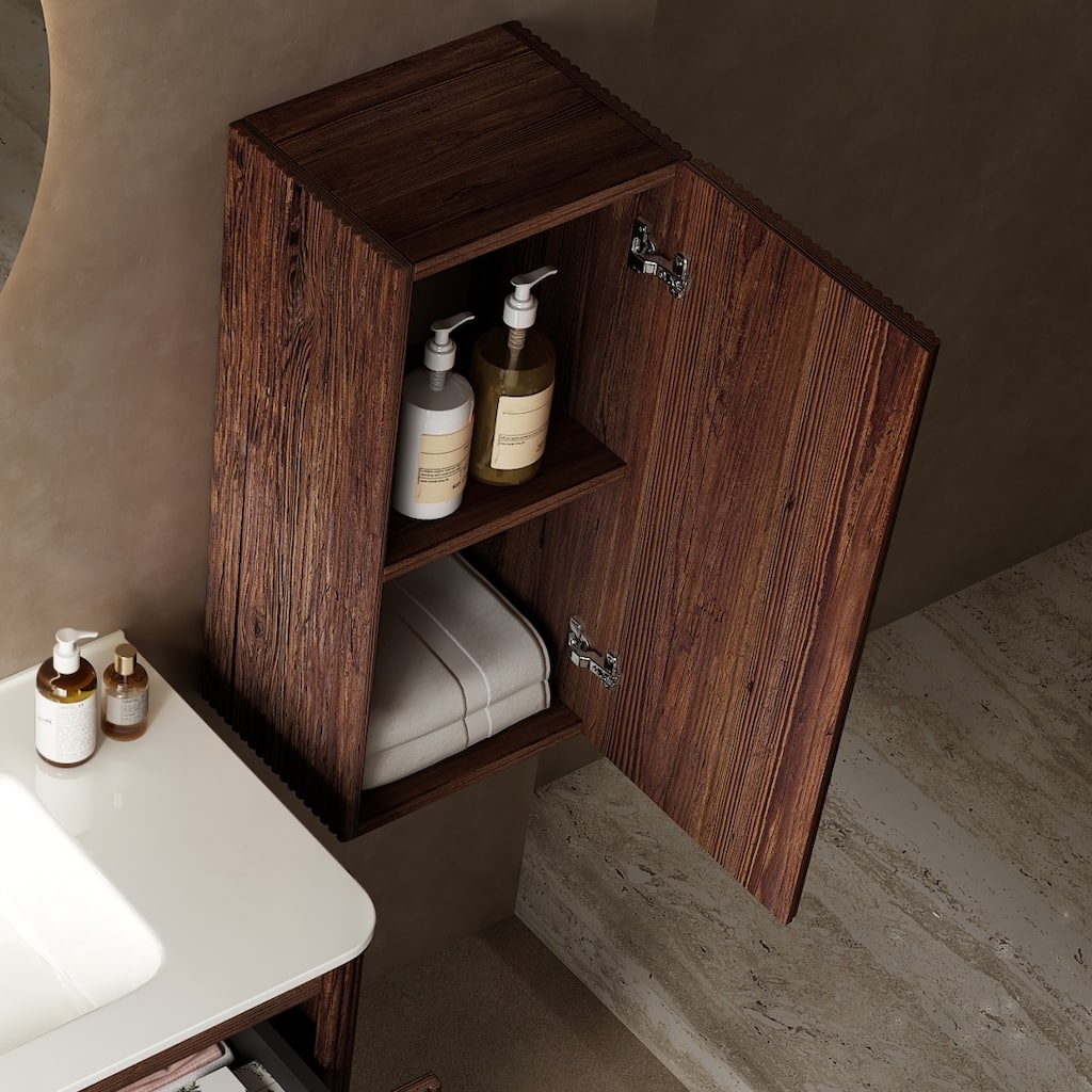 Wall-Mounted Floating Striped Bathroom Cabinet, Wooden Bathroom Storage Cabinet Side Cabinet with a Shelf