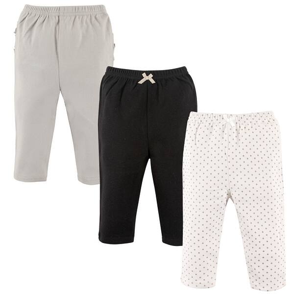 slide 1 of 1, Hudson Baby Infant Girl Cotton Pants 3pk, Silver Polka Dots 0-3 Months - Silver Polka Dots