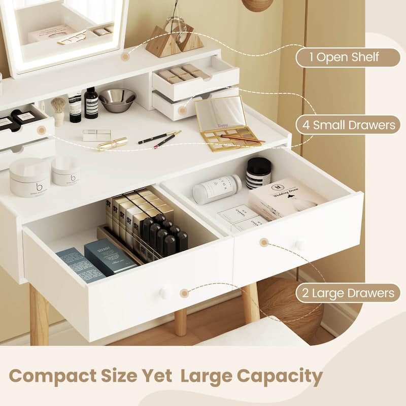 Costway Vanity Desk Set with Lighted Mirror 3-Color Adjustable LED - See Details