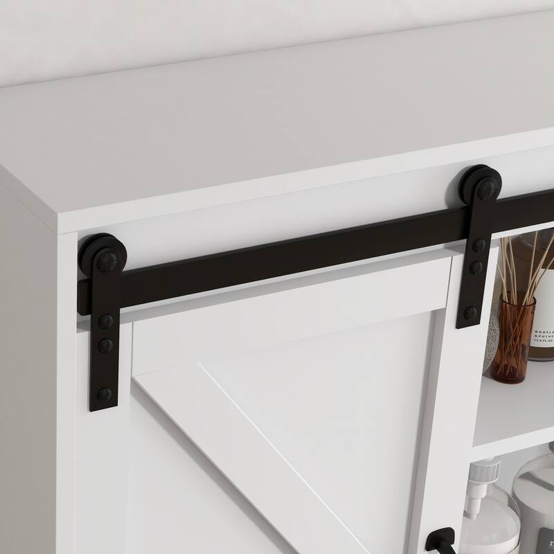 Farmhouse Bathroom Wall Cabinet, Medicine Cabinet with Sliding Barn Door and Adjustable Shelf