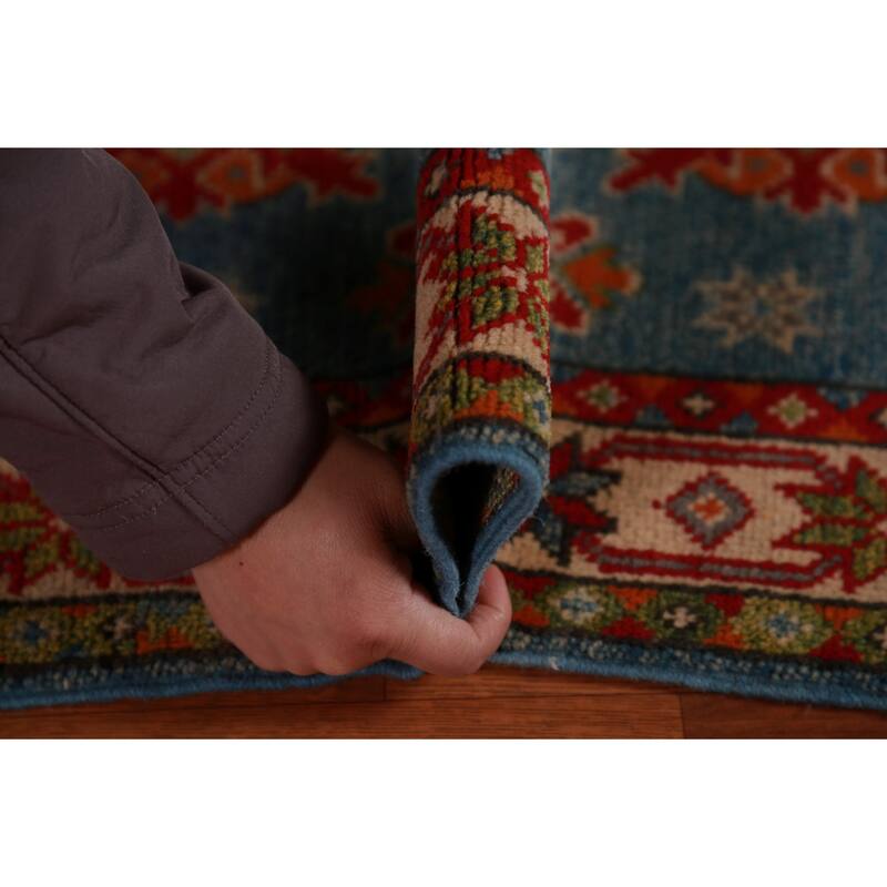 Light Blue Kazak Oriental Foyer Rug Hand-Knotted Wool Carpet - 2'0"x 3'0"