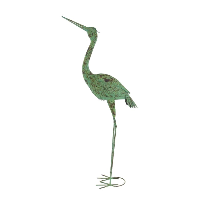 Metal Crane Indoor Outdoor Decorative Garden Sculpture with Coiled U Shaped Feet - Set of 2 Green - Roche River Decor