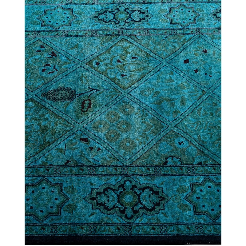 Fine Vibrance, One-of-a-Kind Handmade Runner Rug - Blue, 2' 8" x 4' 2" - 2' 8" x 4' 2"