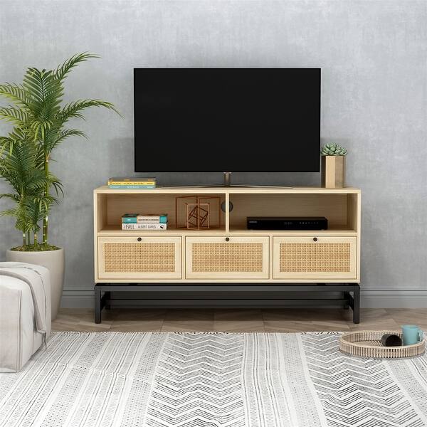 slide 1 of 5, 3 Drawer TV stand Natural