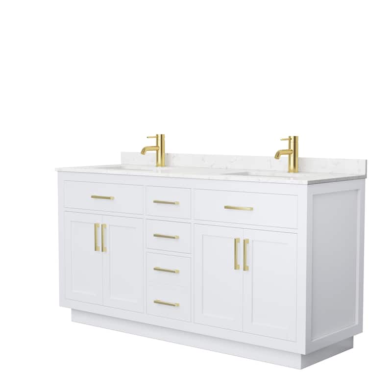 Beckett TK 66-inch Double Vanity, Cultured Marble Top - White, Gold Trim, Carrara Cultured Marble Top