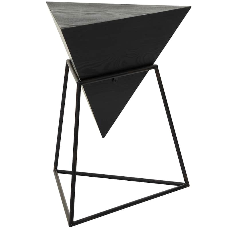 Wood Geometric Inverted Pyramid Accent Table with Metal Stand - Black or White - Roche River Decor