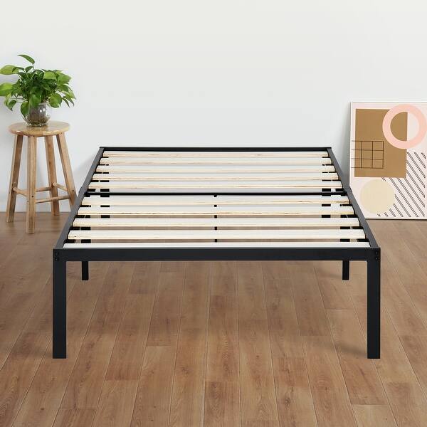 Sleeplanner 14 Inch Platform Steel Bed Frame Wooden Slat Support Twin