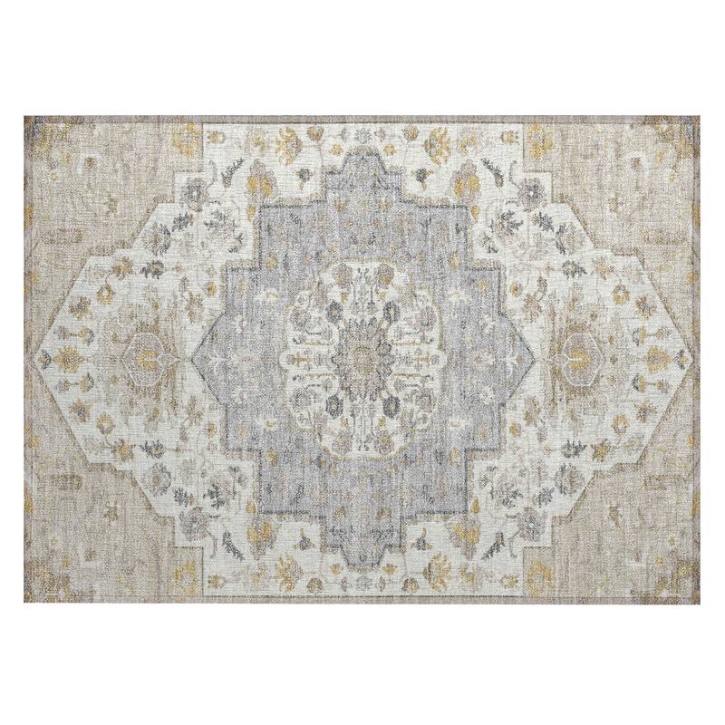 Machine Washable Indoor/ Outdoor Traditional Medallion Chantille Rug
