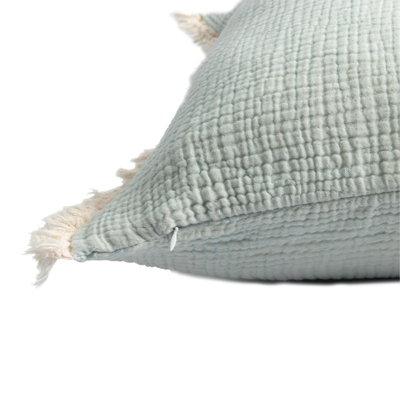 Crinkled Square Throw Pillow with Fringes - 20" - Aqua Green