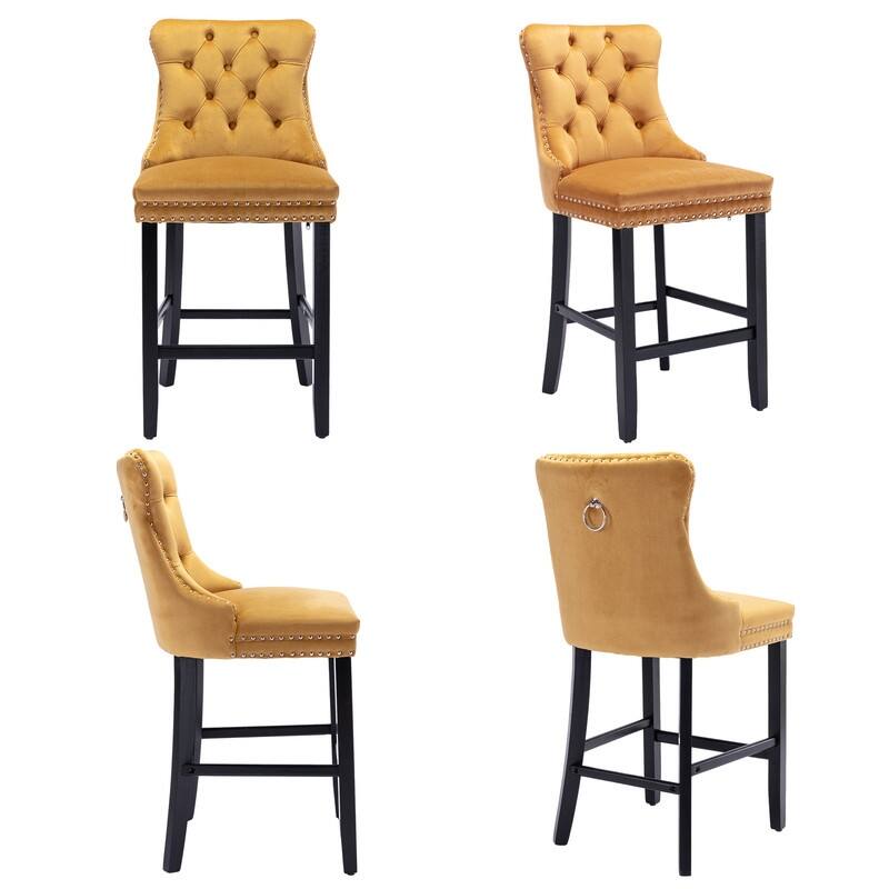 Contemporary Velvet Upholstered Counter Bar Stools Set of 6