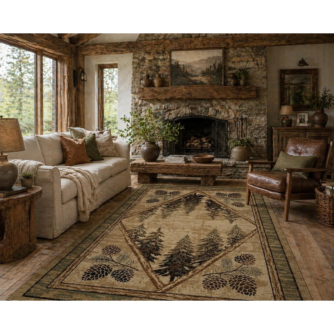 American Destination Pinetops Antique Rustic Lodge Area Rug