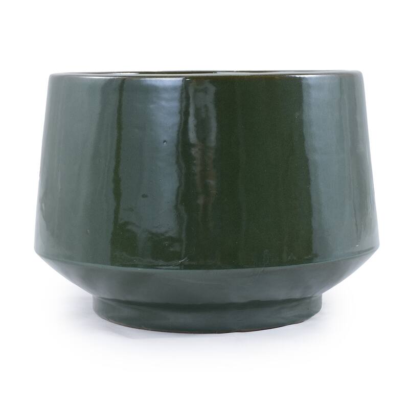 Antique Green Ceramic Planter Set of 3 - 14.7" Square Weather-Resistant Plant Pots with Drainage