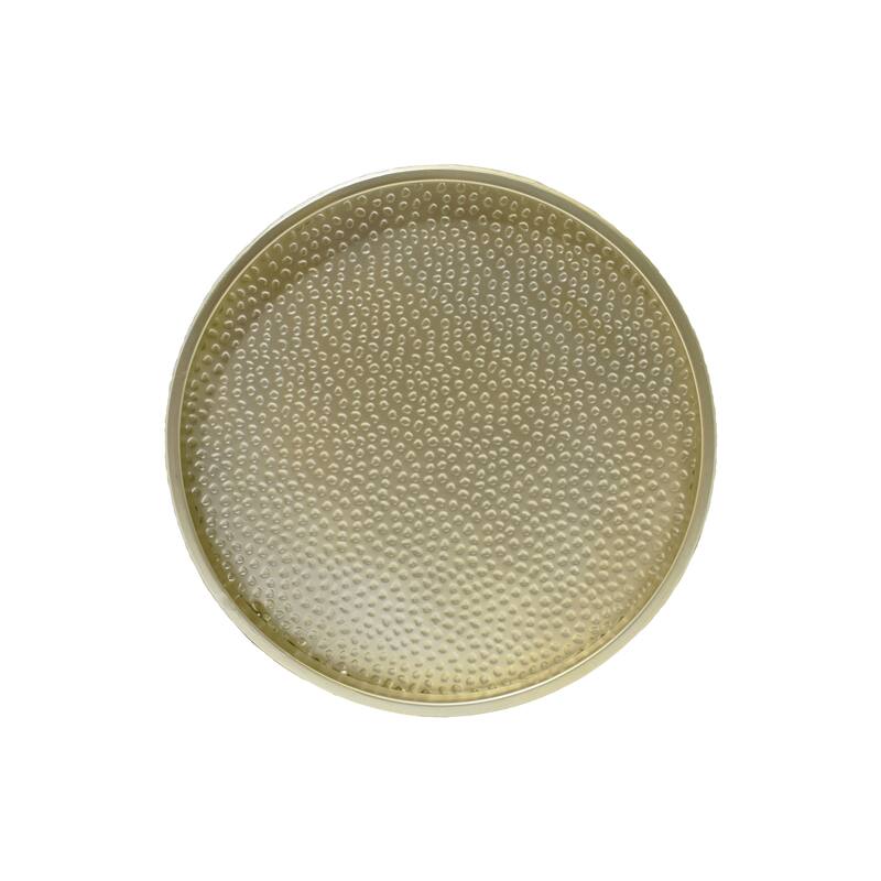 Modern Round Side Table with Gorgeous Hammered Surface and Sturdy Iron Frame for Living Room (Set of 2)