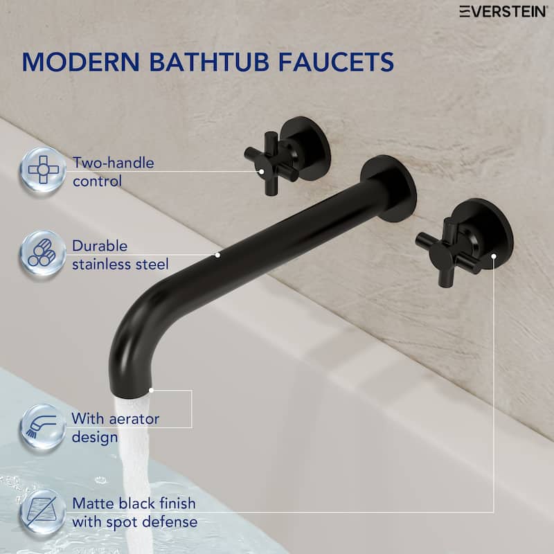 Double Handle Wall Mounted Tub Filler High Flow Tub Faucet Trim