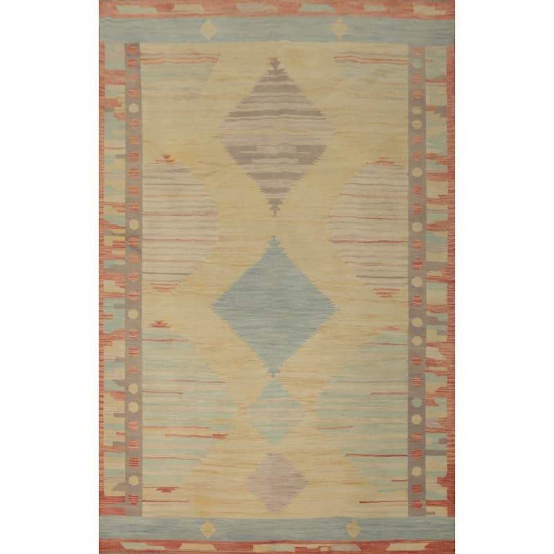 Hand Woven Southwestern Wool Yellow Geometric Area Rug - 9' 9'' X 6' 10''