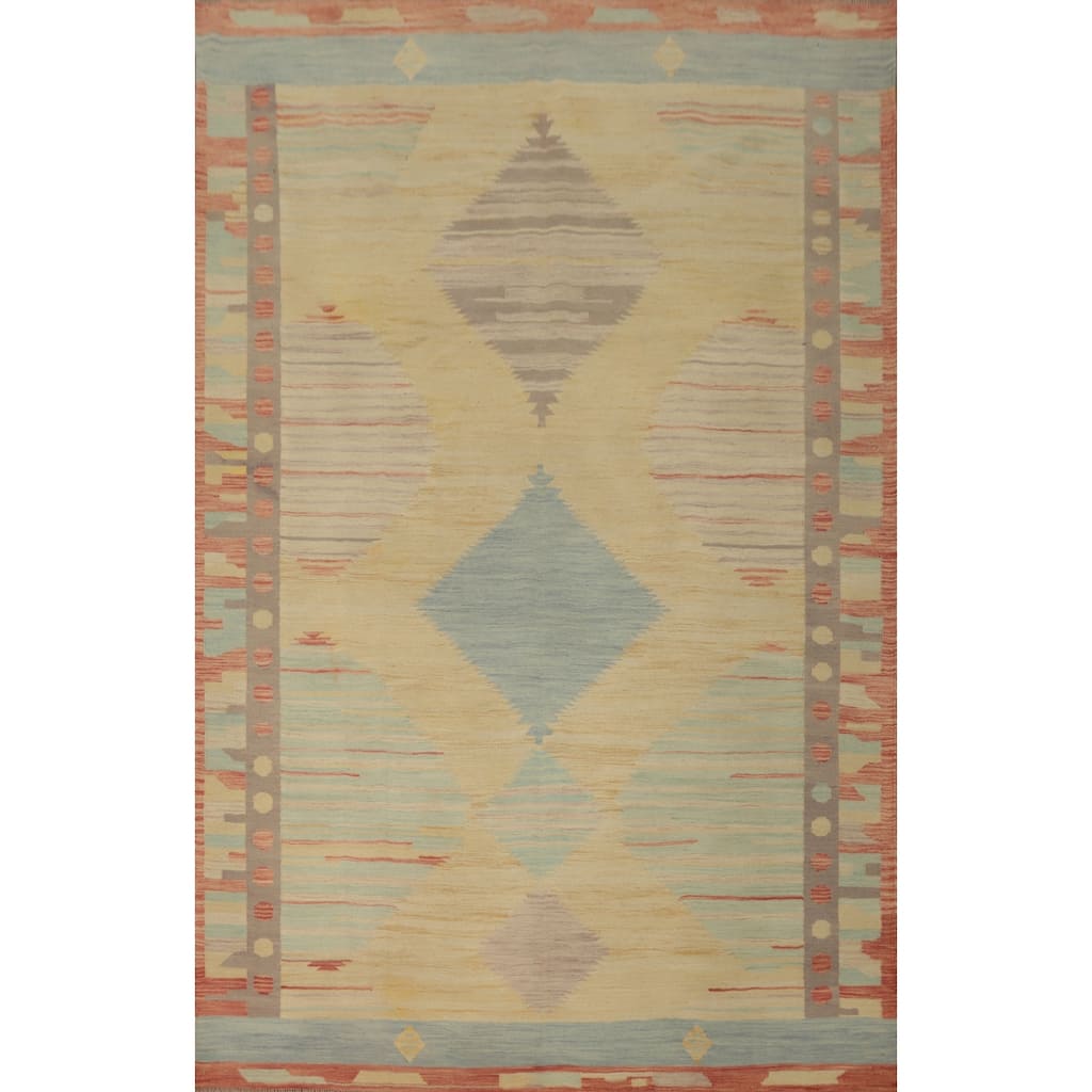 Hand Woven Southwestern Wool Yellow Geometric Area Rug - 9' 9'' X 6' 10''