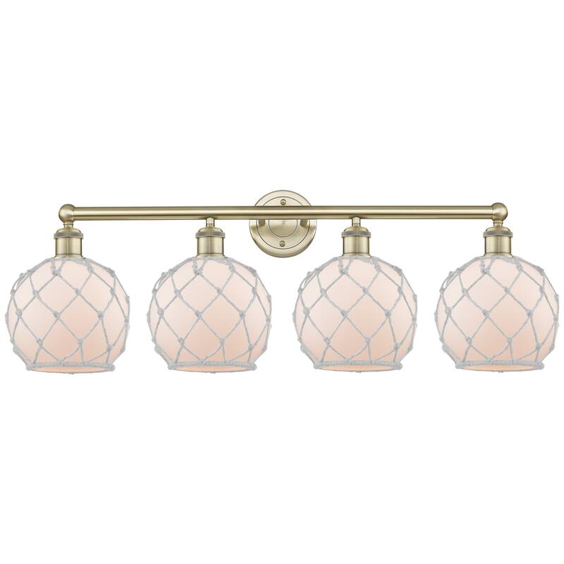 Innovations Lighting 616-4W-13-35 Farmhouse Rope Vanity Farmhouse Rope - Antique Brass / White Glass with White Rope